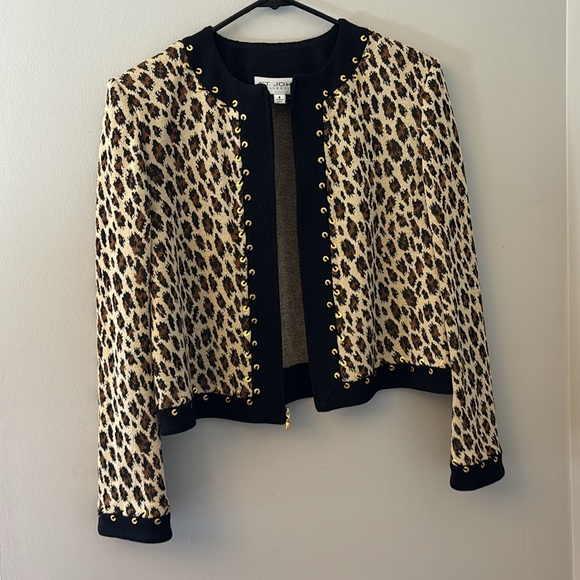 St. John Animal Print Full Zip Jacket Embellished w/Gold Grommets Sz 8 - Picture 5 of 12